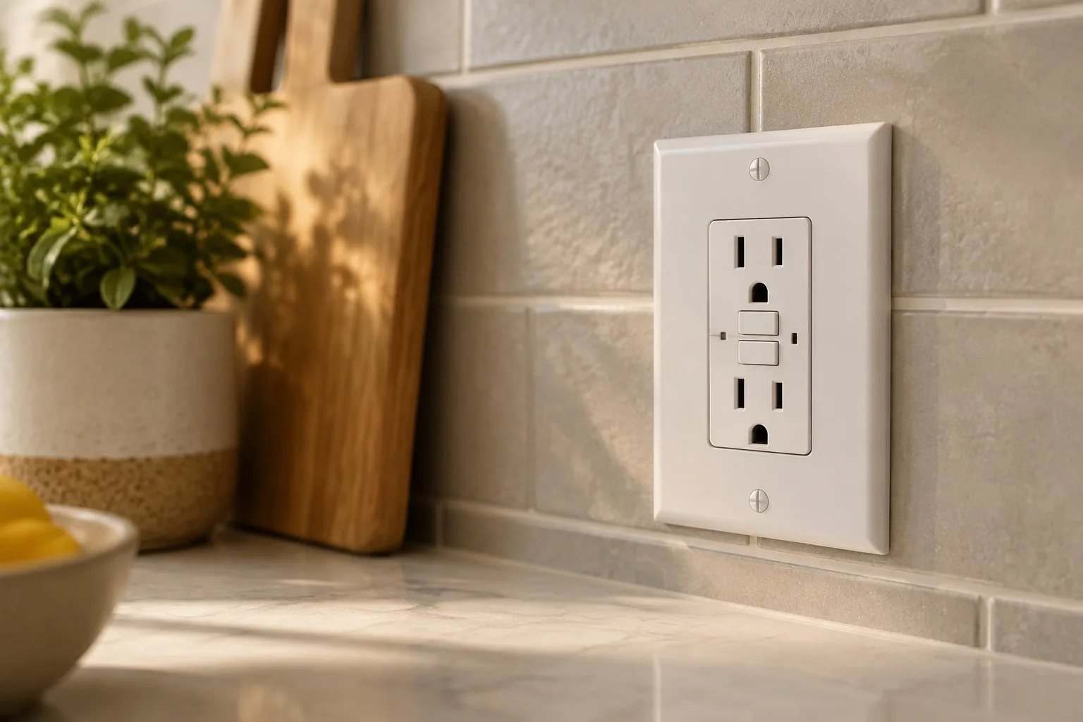 Illustration: generic GFCI wall outlet illustrating outlet services
