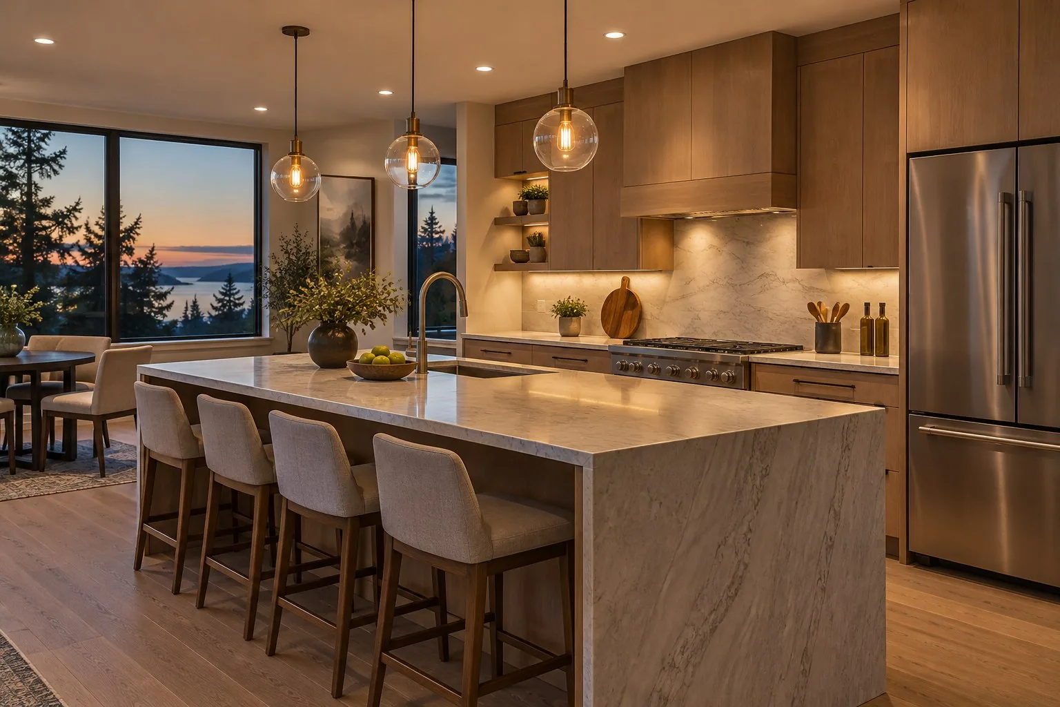 Illustration: kitchen with pendant and recessed lighting